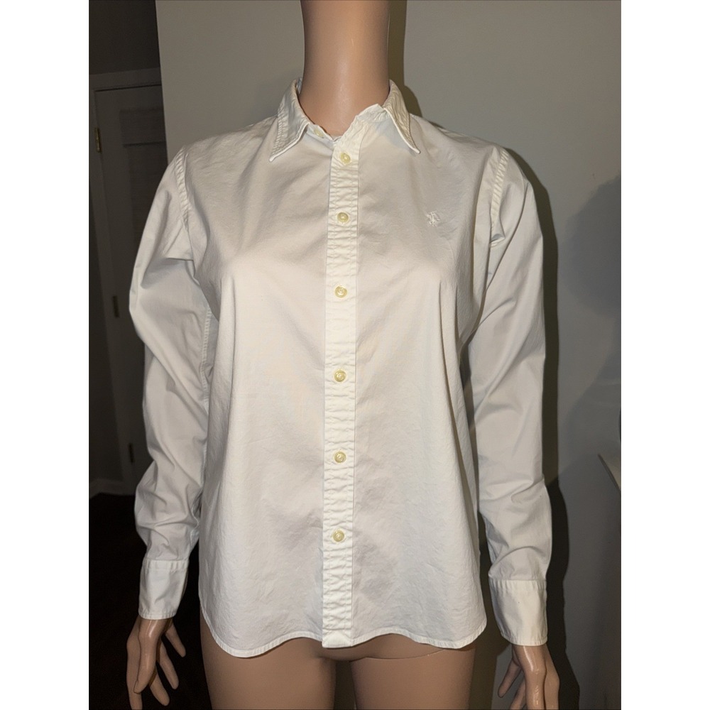 Ralph Lauren Sport Shirt Oxford Womens 6 White Button Down Pony Logo Preppy